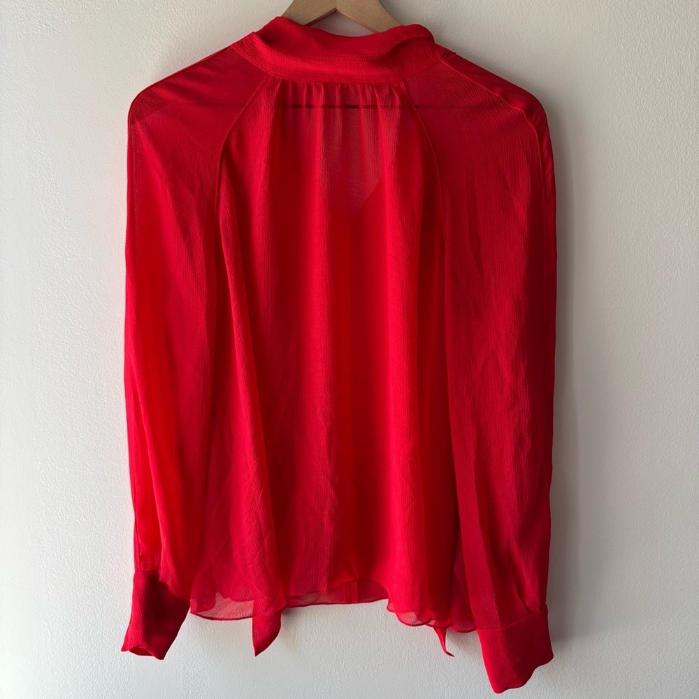 KENZO High Neck‎ Red Sheer Tie Back Tunic Blouse NWT Sz 42/US12/L - Picture 3 of 7